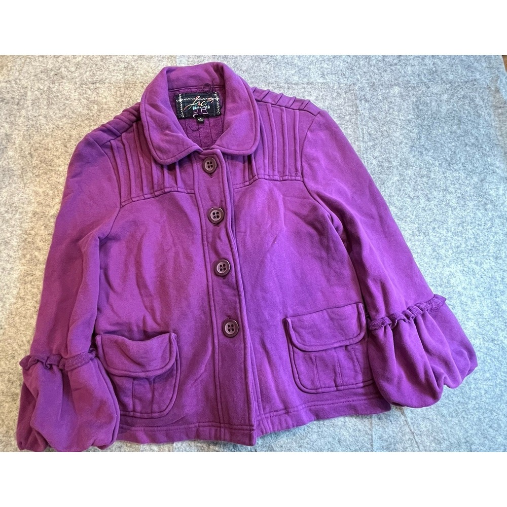 Jack BB Dakota Purple Jacket Women's Size M Medium Pockets‎ Poof Button Vintage